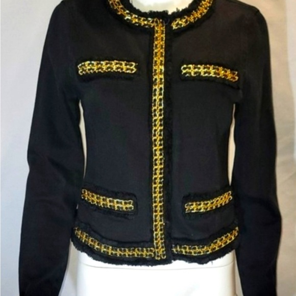 Michael Kors Black Denim Jacket with gold chain Size 4. - Picture 2 of 5